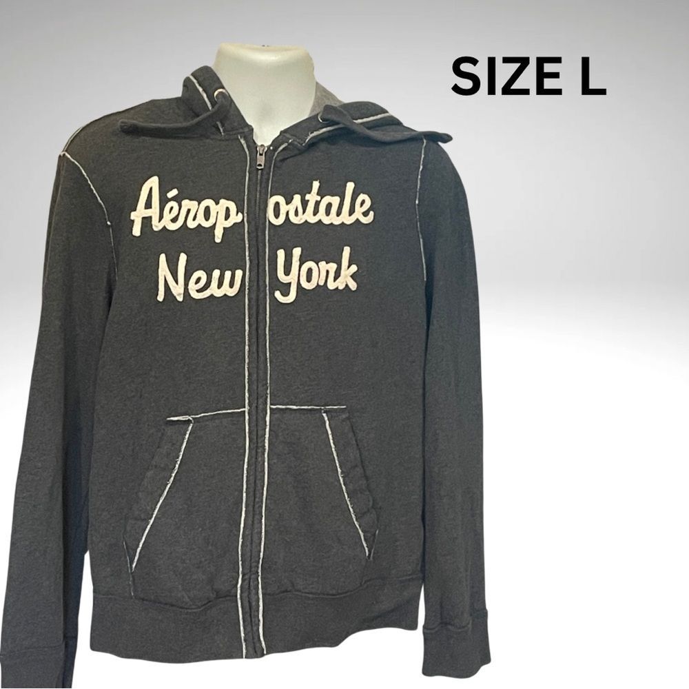 Aeropostale Heather Gray “New York” Graphic Hoodie Size L Soft & Cozy